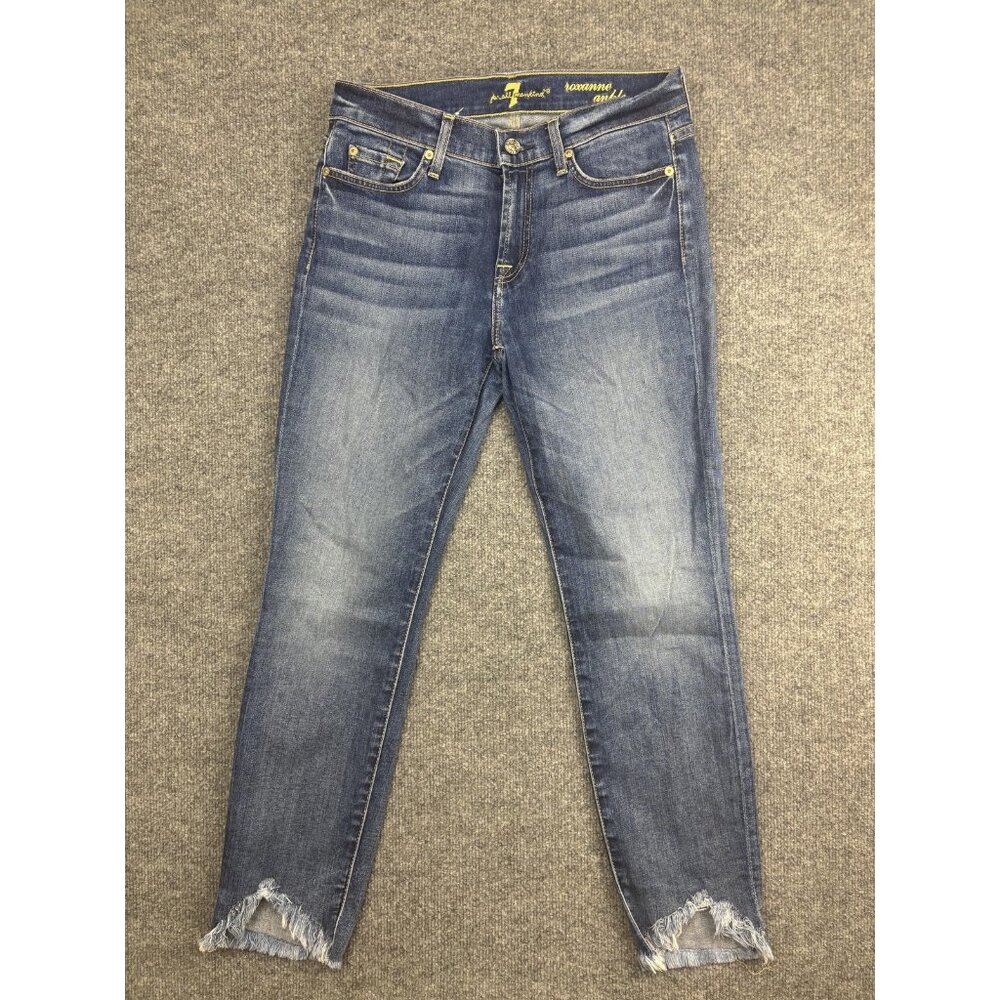 7 For All Mankind Jeans Womens‎ 27 Blue Roxanne Ankle Skinny Raw Hem Stretch